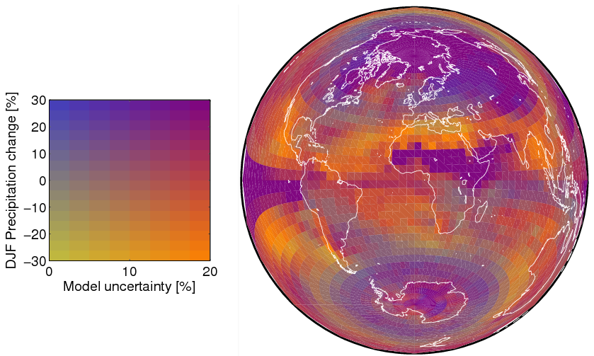 DJF precipitation change and model uncertainty