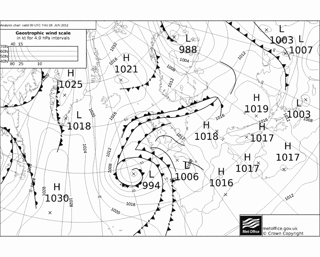 Met Office synoptic chart for 00 UTC 28 June 2012